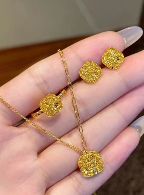 卡纯诗情人节花丝小方糖吊坠项链黄金色指环百搭高级感耳钉轻奢