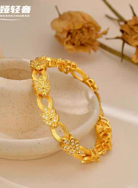 沙金新中式古法玲珑镂空树叶手链