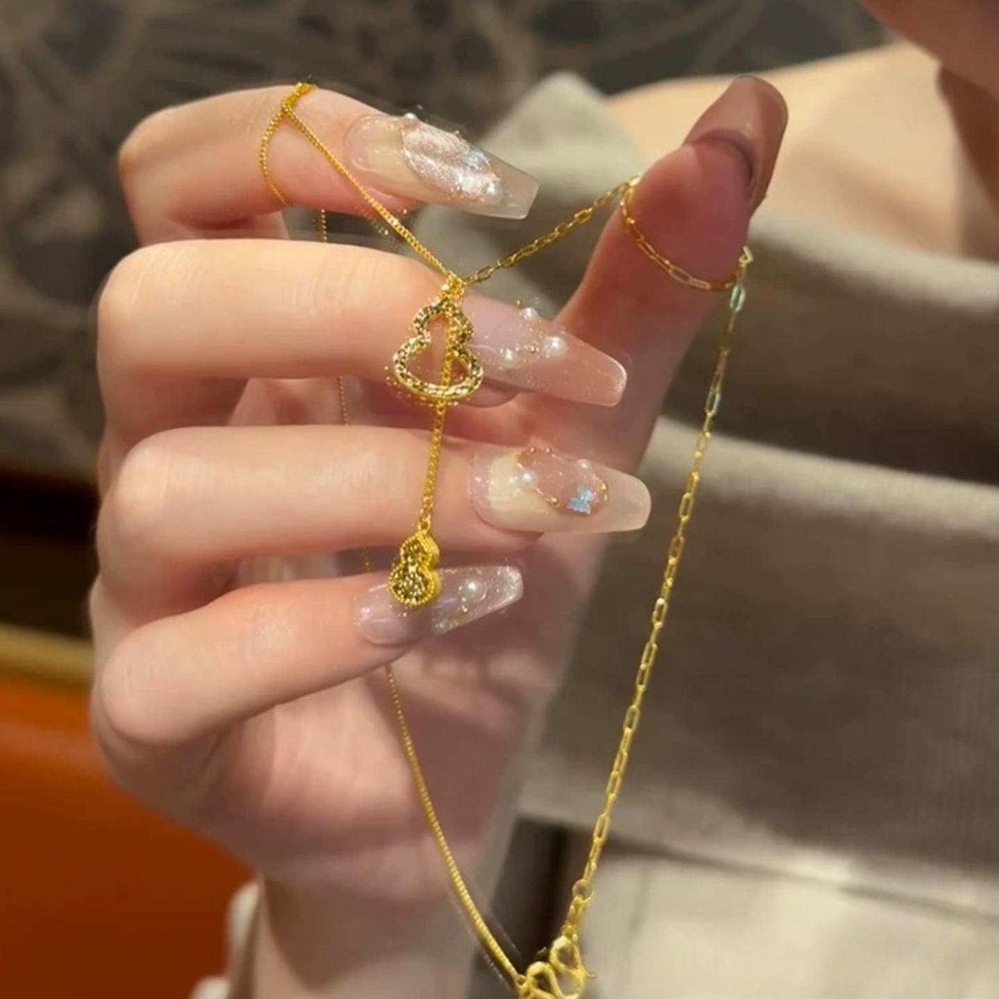 卡纯诗金店同款沙金仿真金葫芦碎冰冰吊坠女新款项链新中式挂坠