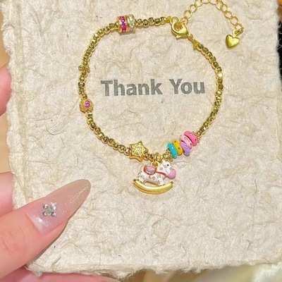 金店同款沙金仿真金摇摇木马双层手链转运小木马提溜送女友礼物