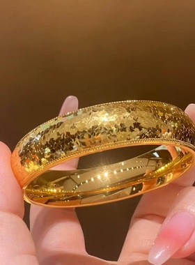 卡纯诗金店同款沙金仿真金宽版碎碎冰轮胎手镯女高级感手环送礼物