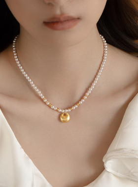 金店同款沙金仿真金福袋珠珠吊坠女新款轻奢小众高级感项链送女友