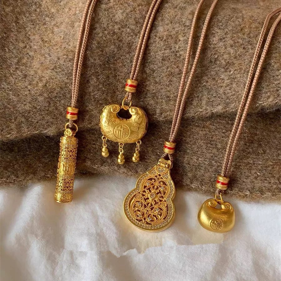 金店同款沙金仿真金福字小钱袋项链小胖福金坨吊坠锁包项链女项坠