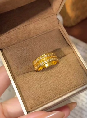 卡纯诗轻奢古法麦穗镶钻戒指女士镶钻戒指高级感精致仿真金沙金