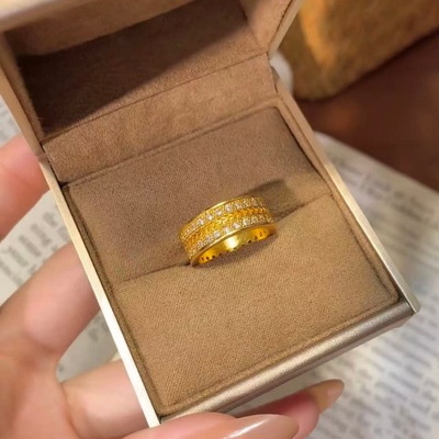 卡纯诗轻奢古法麦穗镶钻戒指女士镶钻戒指高级感精致仿真金沙金