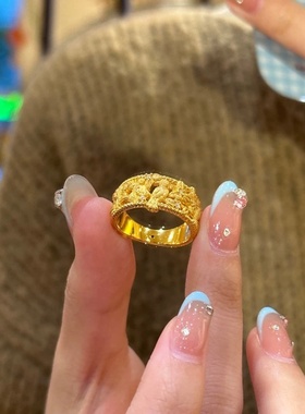 卡纯诗金店同款沙金仿真金喜上眉梢喜鹊镂空花丝戒指女高级感指环