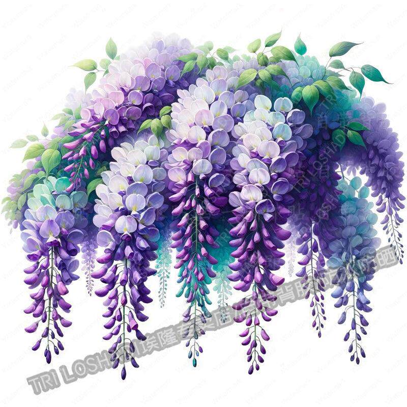 优雅紫藤花唯美花卉自粘贴画墙上门窗遮丑防水贴画冰箱马桶贴纸花