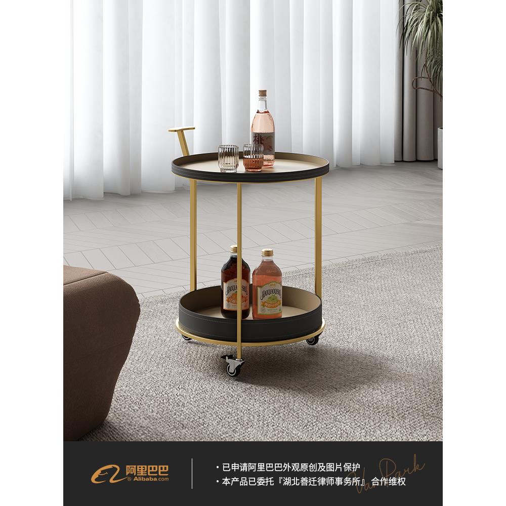 意厅式轻奢可移动马鞍皮沙带发边角几积累小家小推车轮客家用不几