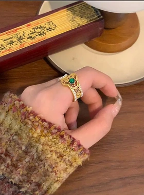 新中式宫廷风古法指环设计感如意开口珍珠食指戒高级感复古戒指女