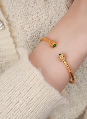 24k古法金镶钻锆石开口手镯轻奢高级感手环女新中式宫廷风手饰品