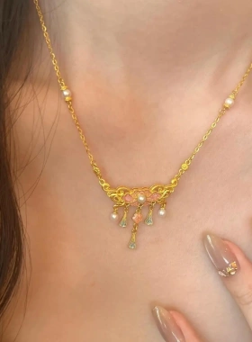 新中式宫廷风粉色珐琅项链华妃的芍链子轻奢高级感花朵锁骨链女