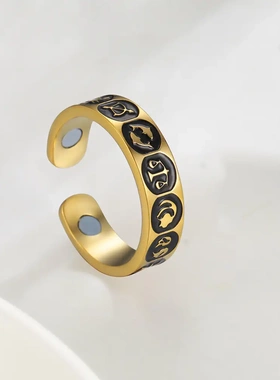 欧美热销不锈钢男式戒指嘻哈复古风抹黑十二星座开口戒指