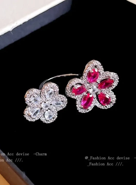 欧美锆石花朵开口戒指精致高级感食指戒通勤网红新款时尚手饰