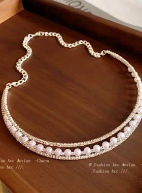 锆石圆形人造珍珠项圈法式轻奢风超仙项链颈链高级感礼服新款项饰