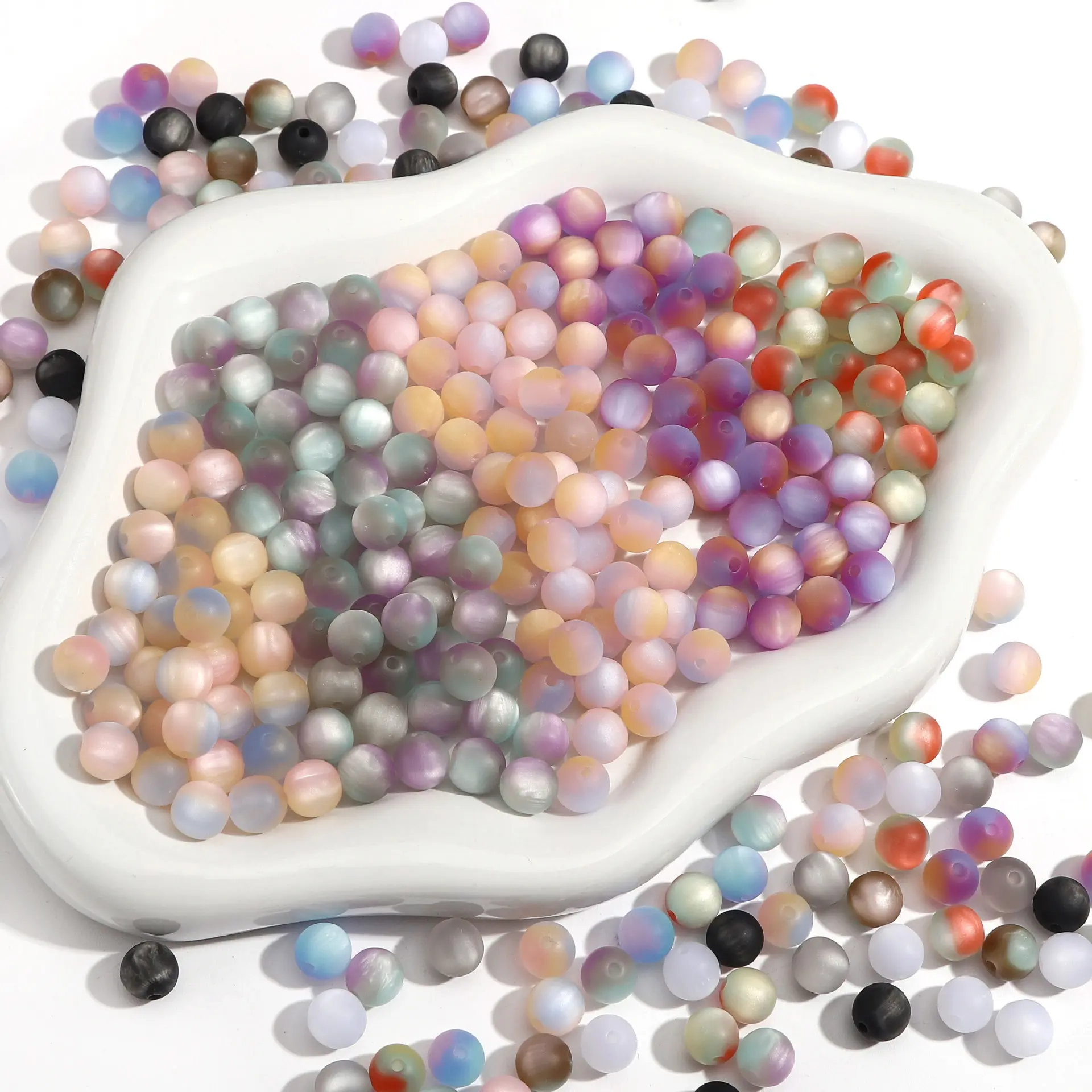 8/10mm树脂哑光幻彩珠圆珠子手工饰品手串珠散珠子材料配