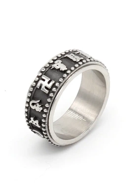 02 饰品 新款六字真言吉祥转动钛钢戒指