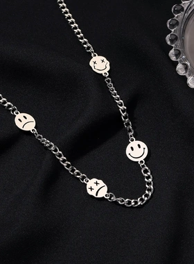 韩国双面表情链条笑脸项链ins嘻哈个性冷淡风男女同款夸张锁骨链