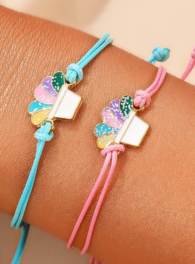 蓝粉甜美情侣手链爱心汽车花朵仙人掌手工编织手绳手饰