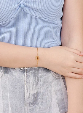 韩版新款 简约潮流不锈钢26个英文字母镶钻手链女士饰品