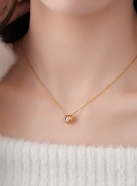 钛钢不锈钢镶钻爱心项链小众百搭甜美时尚锁骨链轻奢高级感项饰女