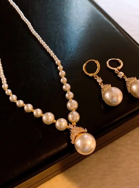 真金电镀锆石圆形珍珠款项链时尚锁骨链法式轻奢高级感项饰女