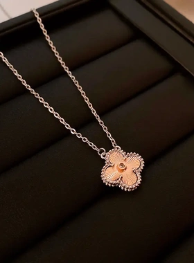 菱形锆石条纹花朵撞色项链气质高级感锁骨链 中古项饰