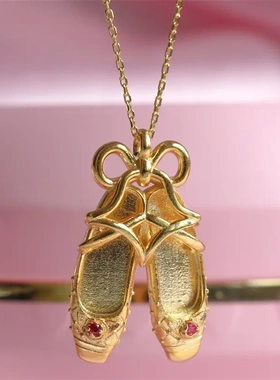 公主的舞鞋项链芭蕾舞鞋吊坠镀真金保色锁骨链舞蹈饰品