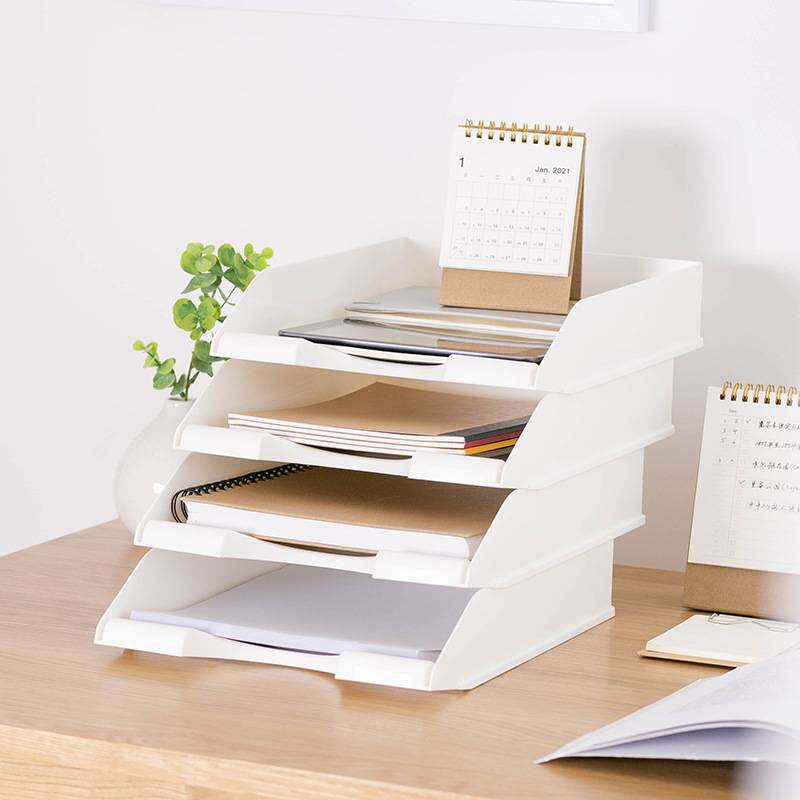 A4文件架多层彩色叠加办公室桌面书架文件托盘资料整理收纳架塑料