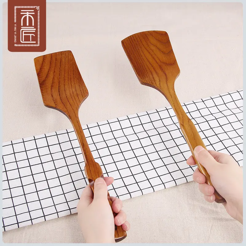 木质烹饪铲子长柄木头家用不粘锅炒菜锅铲可刻字logo