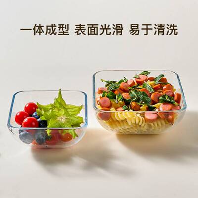 菲内克斯钢化玻璃碗耐高温透明圆形沙拉碗微波炉家用加厚饭碗方形