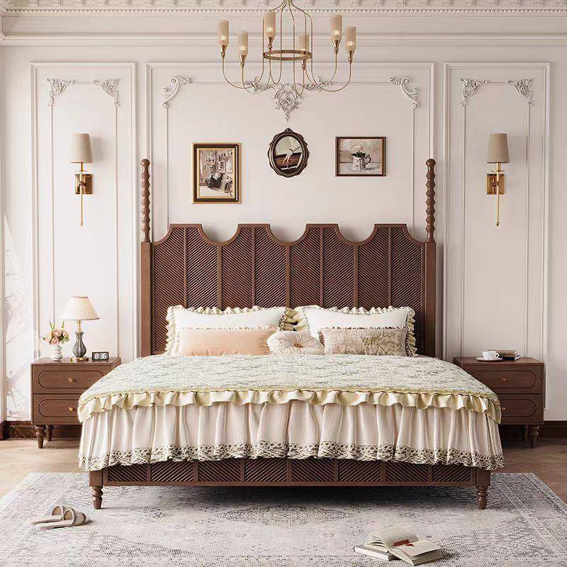 法式实木床黑色复古风卧室主卧1.8双人床现代简约轻奢1.5储物婚床