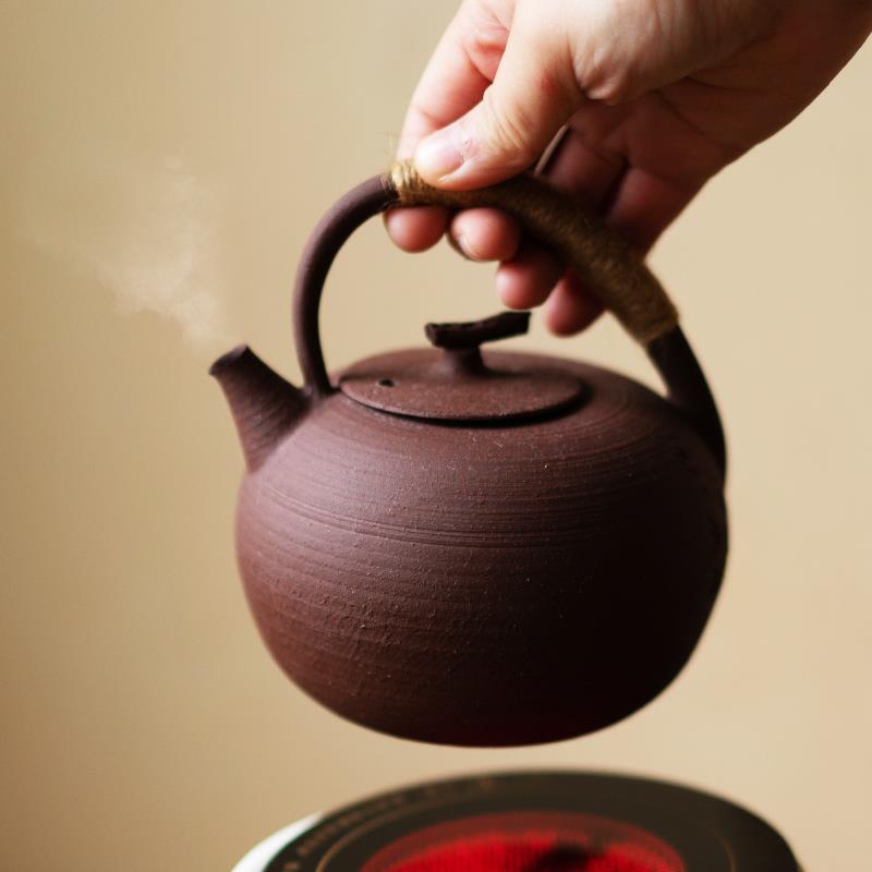 围炉煮茶壶手工可明火电陶炉炭火粗陶煮水壶陶壶小提梁中式景德镇