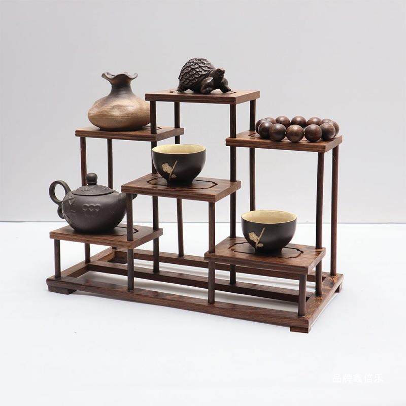订婚布置中式甜品台鸡翅木博古架小实木点心摆台置物架收纳茶具架