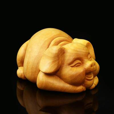 黄杨木雕动物小猪摆件手把件雕刻工艺礼品家居饰品木刻茶宠福气猪