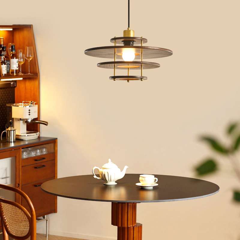 中古风实木飞碟餐厅PH5吊灯胡桃木复古吧台餐桌民宿茶室灯具casa