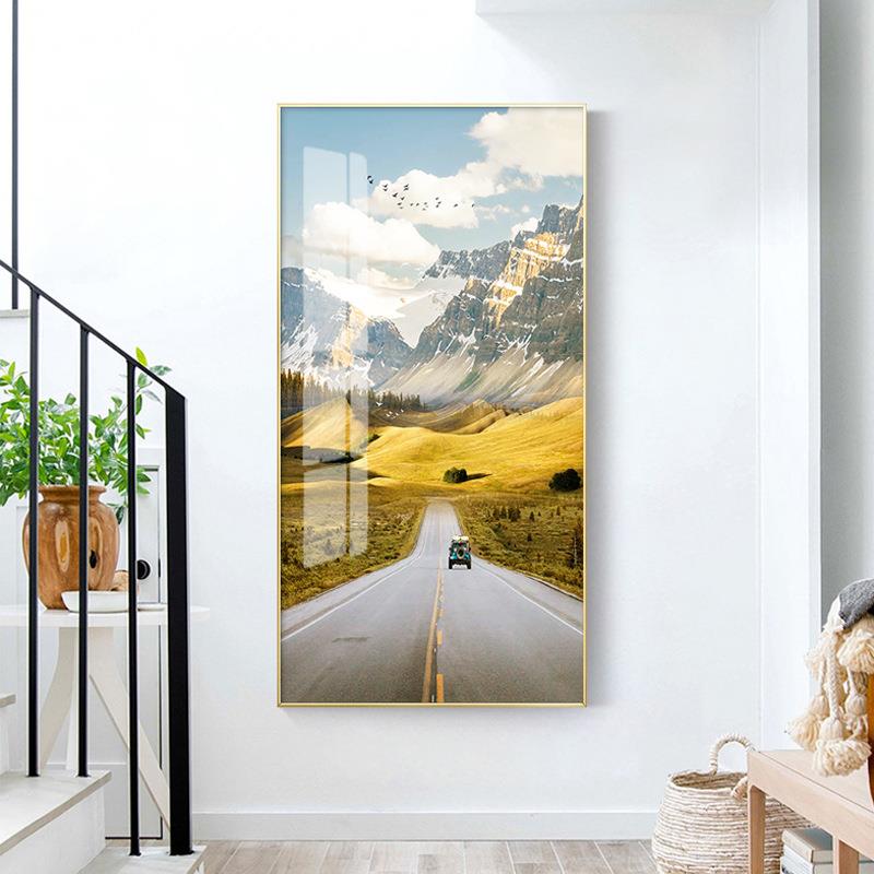 现代简约玄关装饰画客厅走廊挂画落地竖大幅北欧风景壁画自然风光