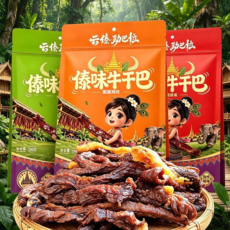 云南德宏特产美食傣味炭烤涮涮辣味牛肉干牛干巴