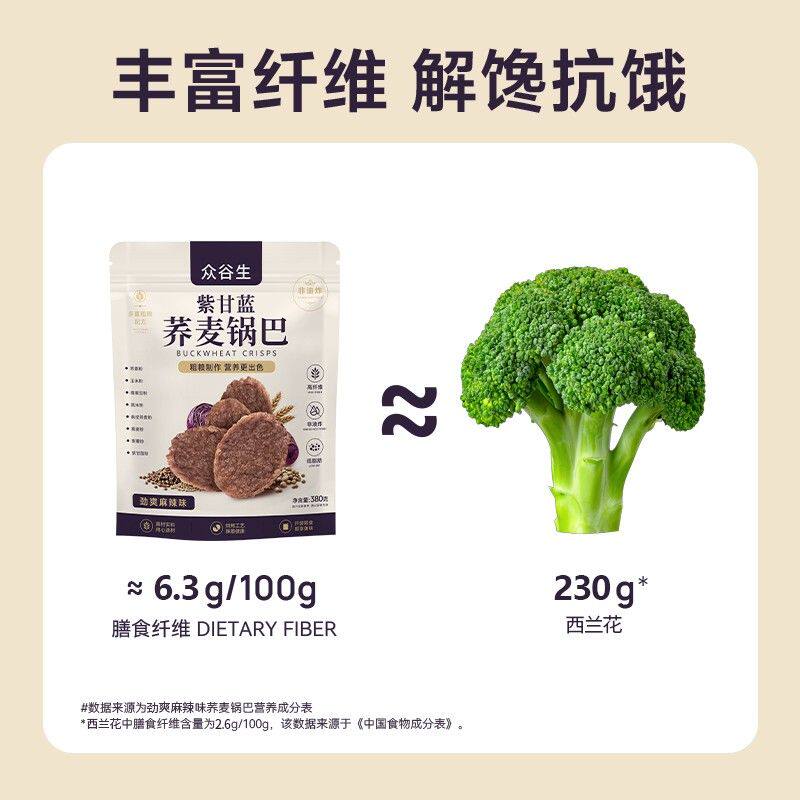 众谷生紫甘蓝荞麦锅巴非油炸锅巴低脂高纤维追剧休闲解馋粗粮零食