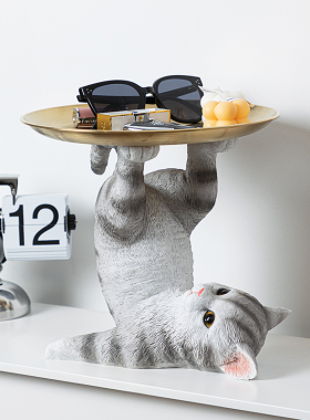 慧心巧聚顶盘猫咪钥匙收纳摆件电视柜茶几客厅餐桌卧室装饰品摆设