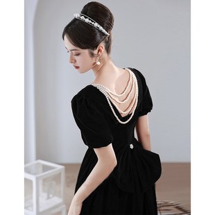 黑色晚礼服女生日宴会年会气质轻奢小众高端学生艺考演出裙高级感