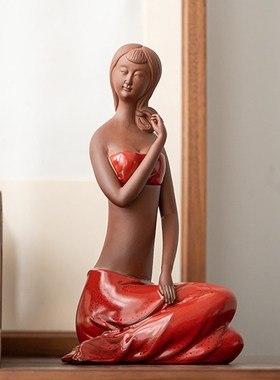 辉道 中式侍女美女仕女创意陶瓷人物摆件客厅电视柜玄关软装工艺