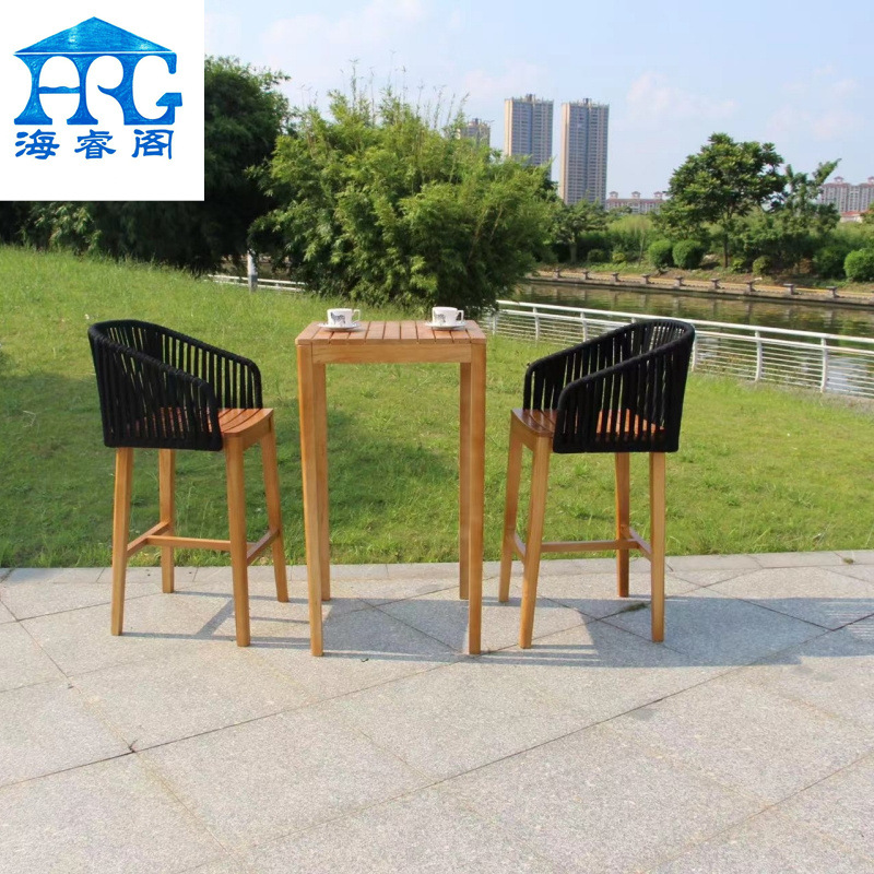 北欧户外桌椅别墅庭院花园露天防水防晒实木家具室外休闲编织藤椅