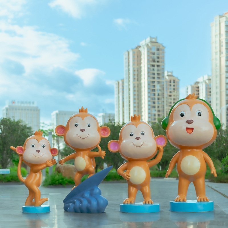 户外卡通仿真猴子摆件玻璃钢动物雕塑模型动物园装饰园林草坪庭院