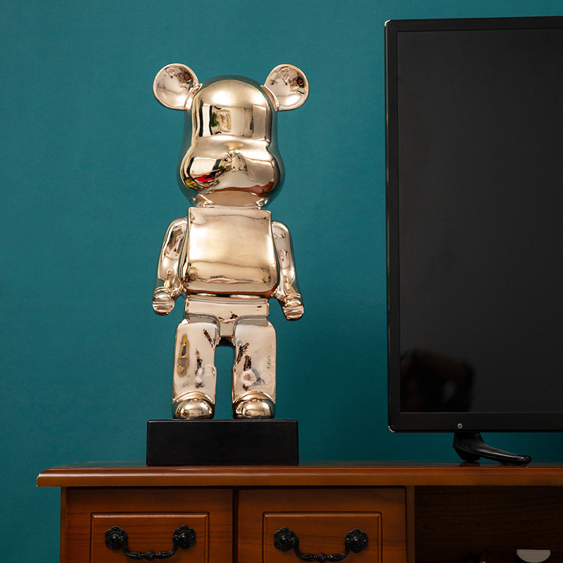 暴力熊大摆件酒店样板房软装饰玻璃钢卡通公仔网红积木熊落地雕塑