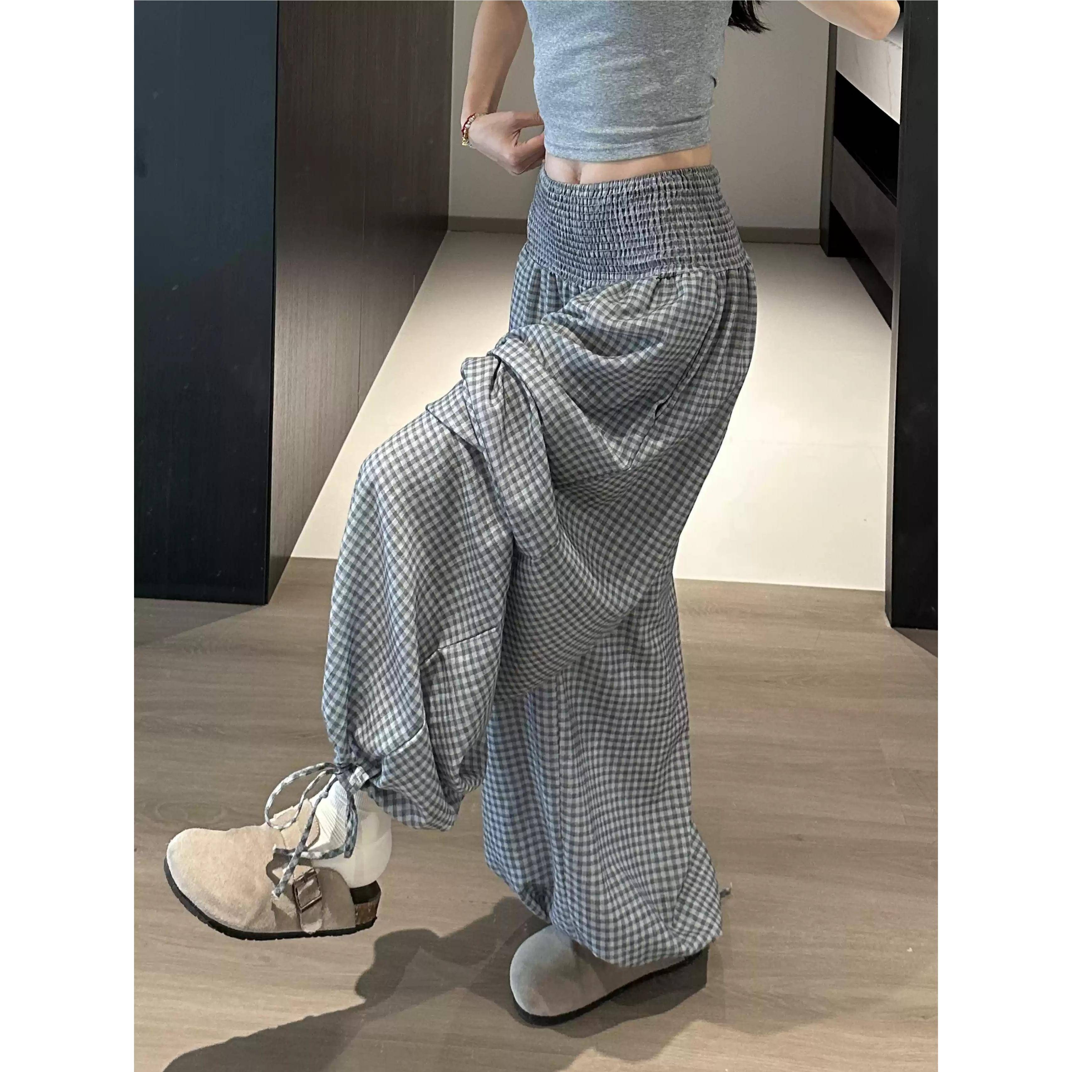 慵懒风格子灯笼裙裤女夏外穿韩系