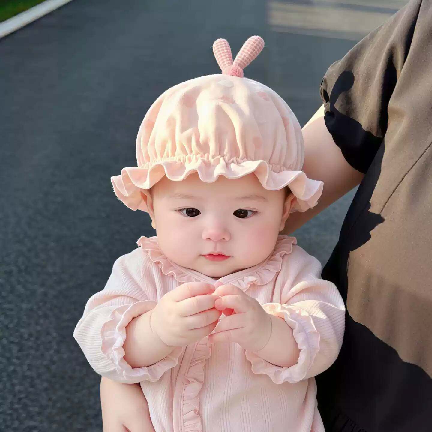 小月龄婴儿春夏薄款荷叶边渔夫帽