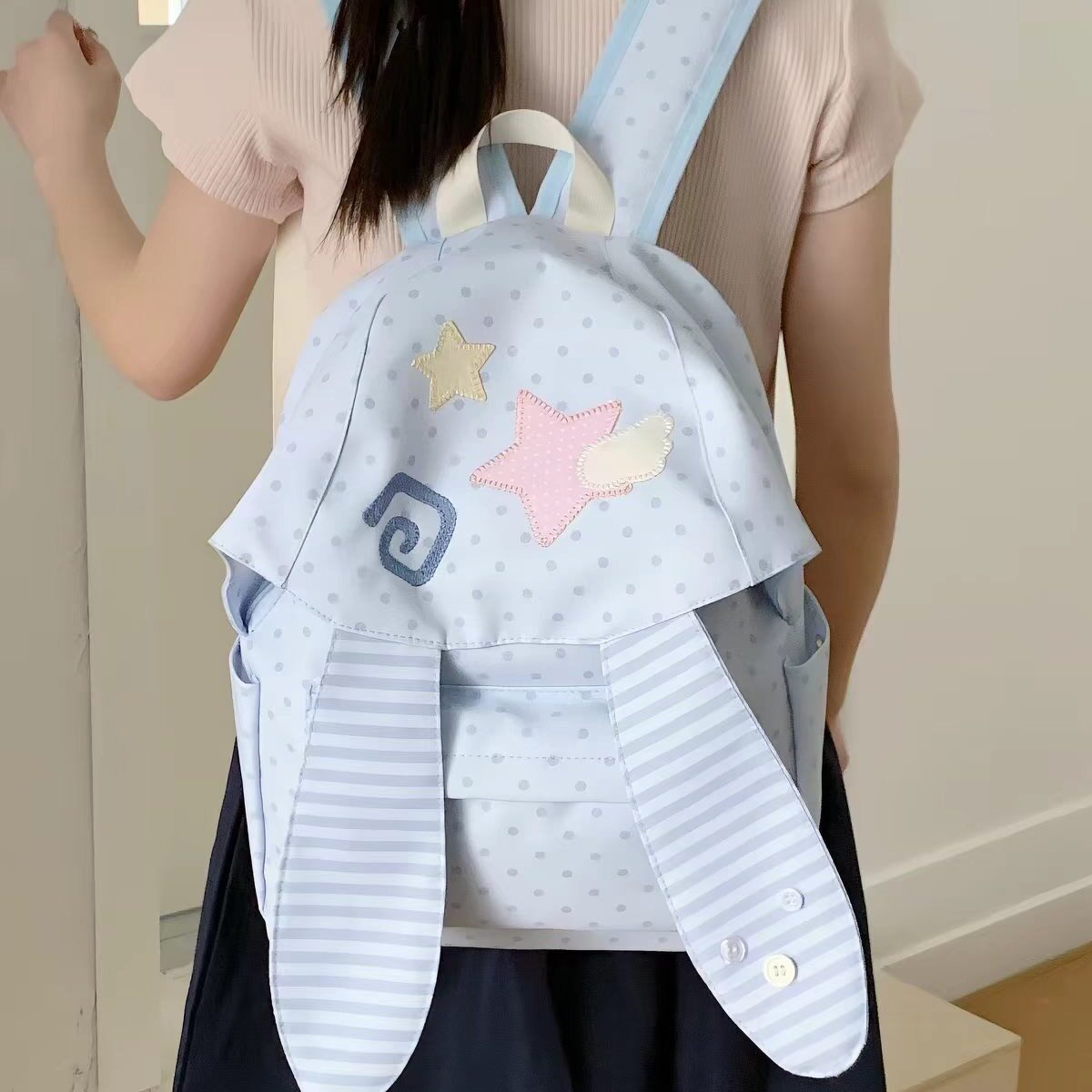 高颜值波点兔子耳朵双肩包女学生