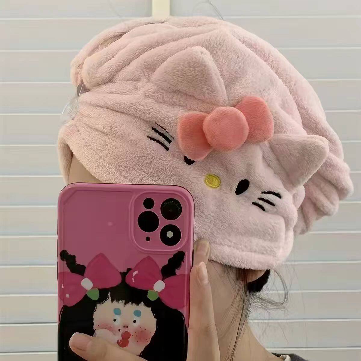 可爱猫图案可穿式吸水浴裙珊瑚绒