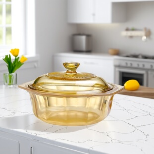 明尚德微晶玻璃锅1L家用耐热玻璃汤锅明火直烧炖煮锅微波炉小煮锅