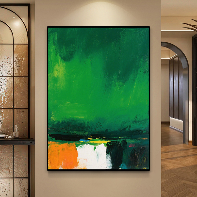 绿涟映晖客厅沙发背景餐厅卧室床头绿色风景艺术高端定制手绘油画